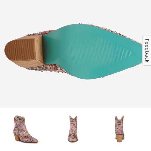 Betsey Johnson Emory Rhinestone Western Boot Pink Floral Sequin Sz 6 - Picture 5 of 6